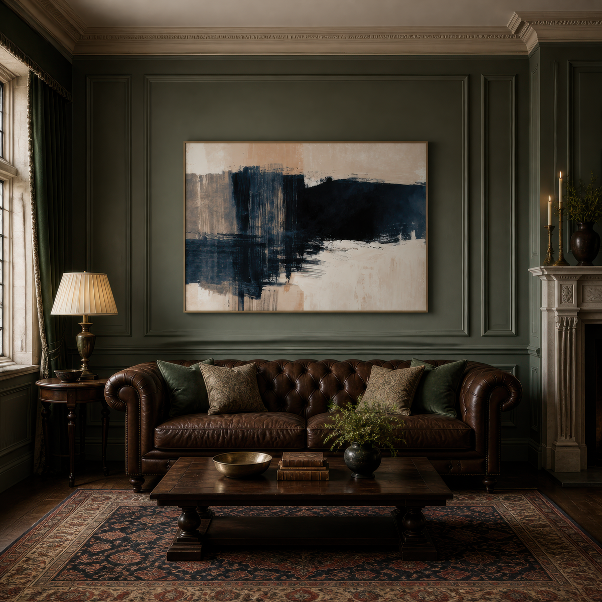 Indigo Brushstroke Horizon – Japandi Wall Art
