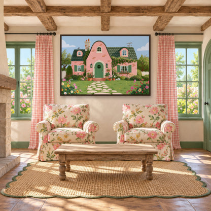 Pink Cottage Garden cottagecore wall art in a den