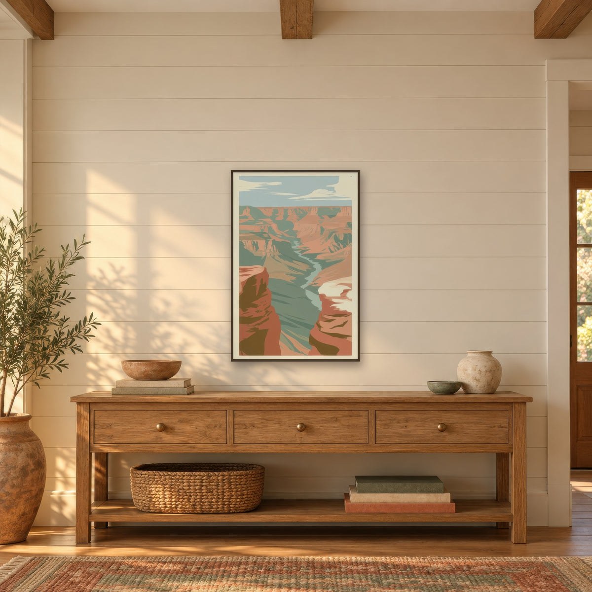 Narrow Gorge and Teal River Poster landscape wall art in an entryway