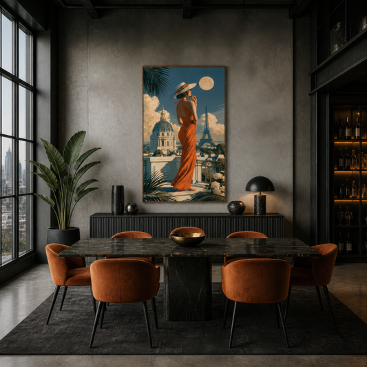 Parisian Balcony at Moonrise wall art print, alternate room view