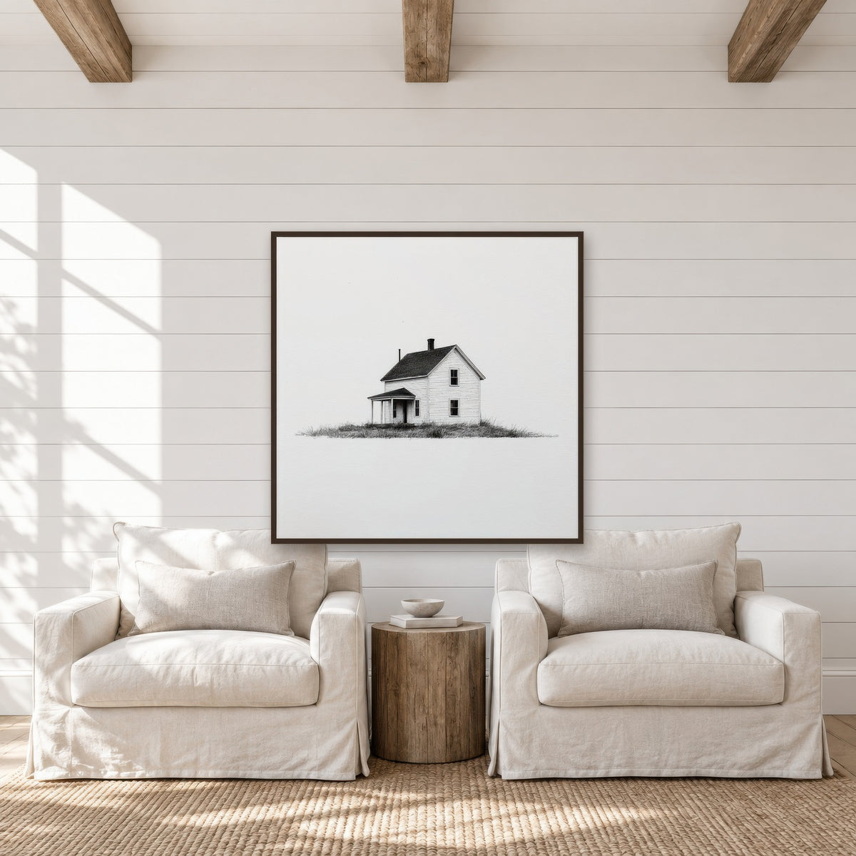 Two-Story Farmhouse with a Corner Porch farmhouse wall art in a den