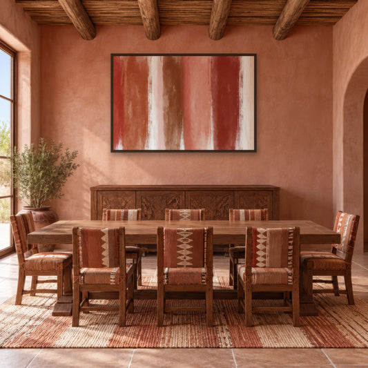 Terracotta Brush Stripes boho wall art in a dining room