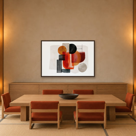 Bold Shapes in Terracotta japandi wall art in a dining room