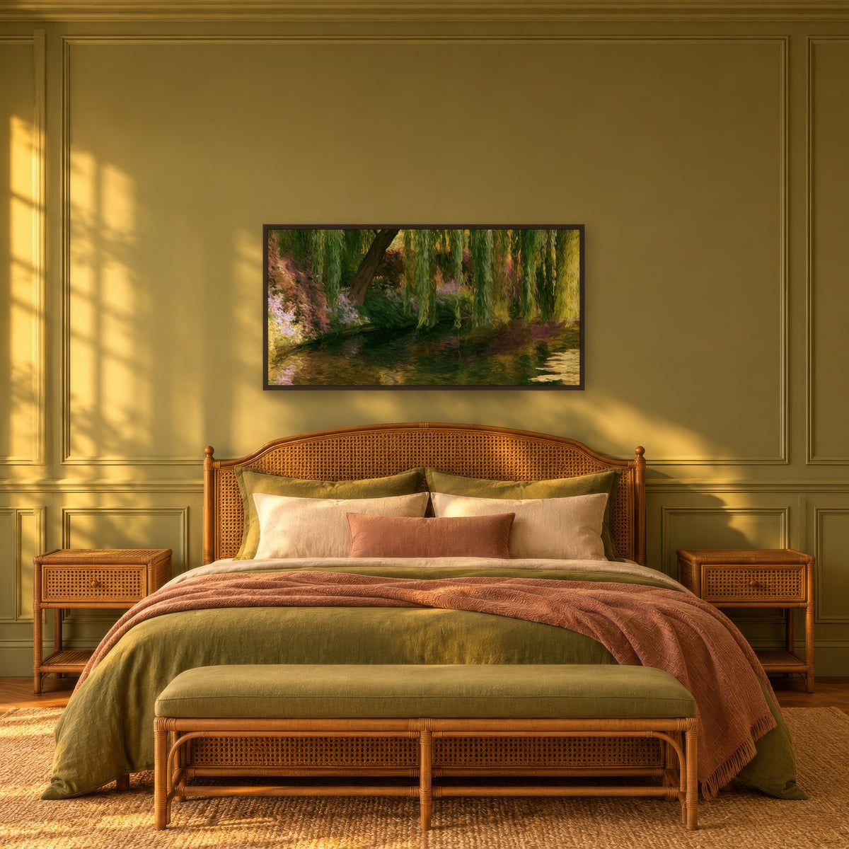 Weeping Willow Garden impressionist wall art in a bedroom