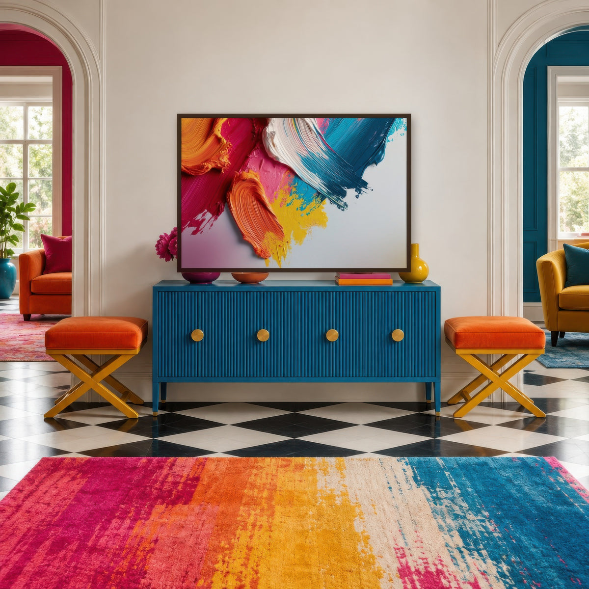 Joyful Color Strokes dopamine wall art in an entryway
