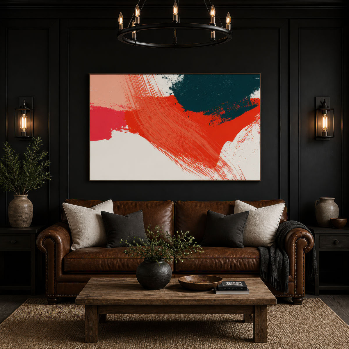 Red and Teal Brushstroke Abstract – Abstract Wall Art