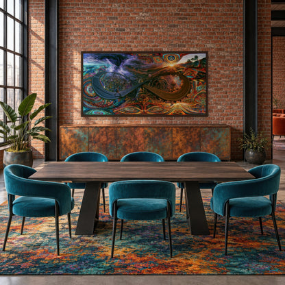 Storm to Sunset Infinity Road psychedelic wall art in a dining room