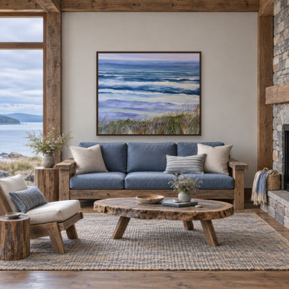 Coastal Waves at Dusk landscape wall art in a living room