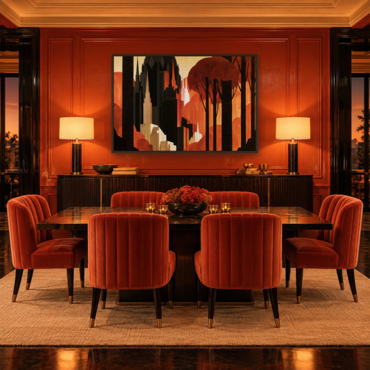 Autumn City Deco art deco wall art in a dining room