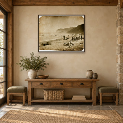 Vintage Style Sepia Beach Scene landscape wall art in an entryway