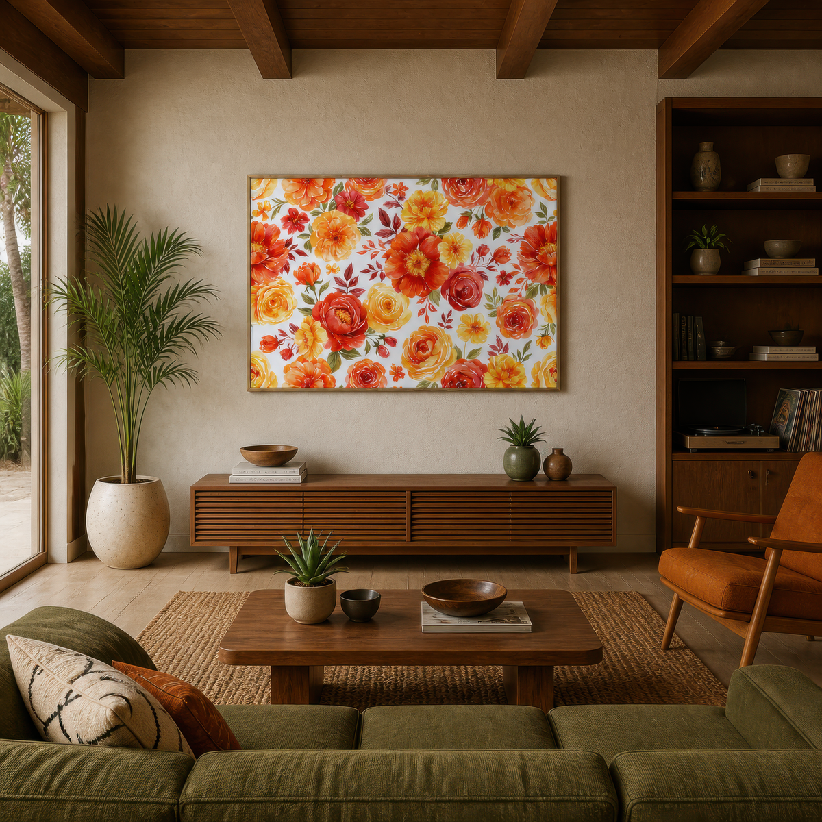 Orange and Yellow Rose Pattern – Watercolor Floral Wall Art