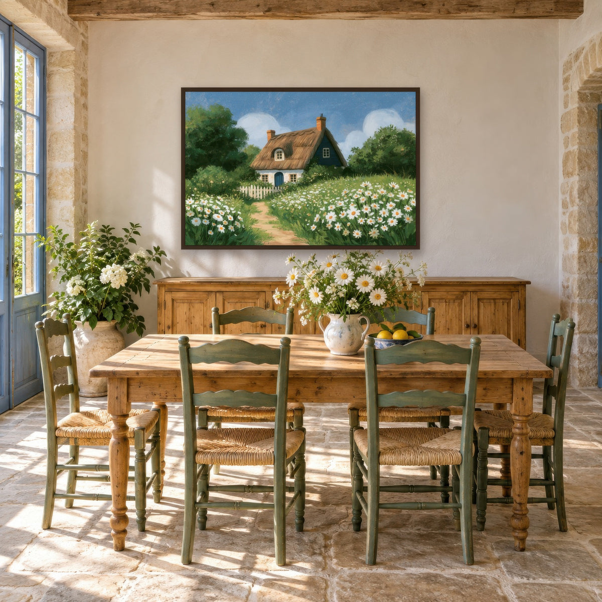 Thatched Blue Cottage cottagecore wall art in a dining room