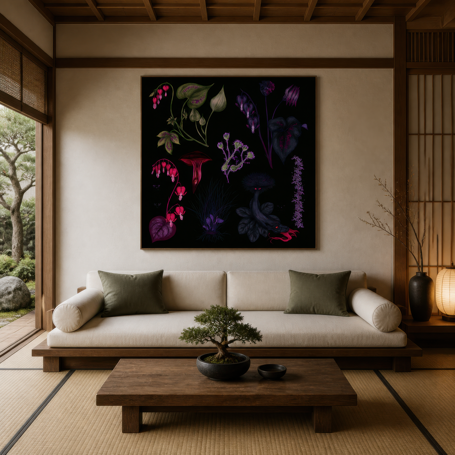 Dark Bleeding Heart Botanical Illustration – Vamp Romantic Wall Art