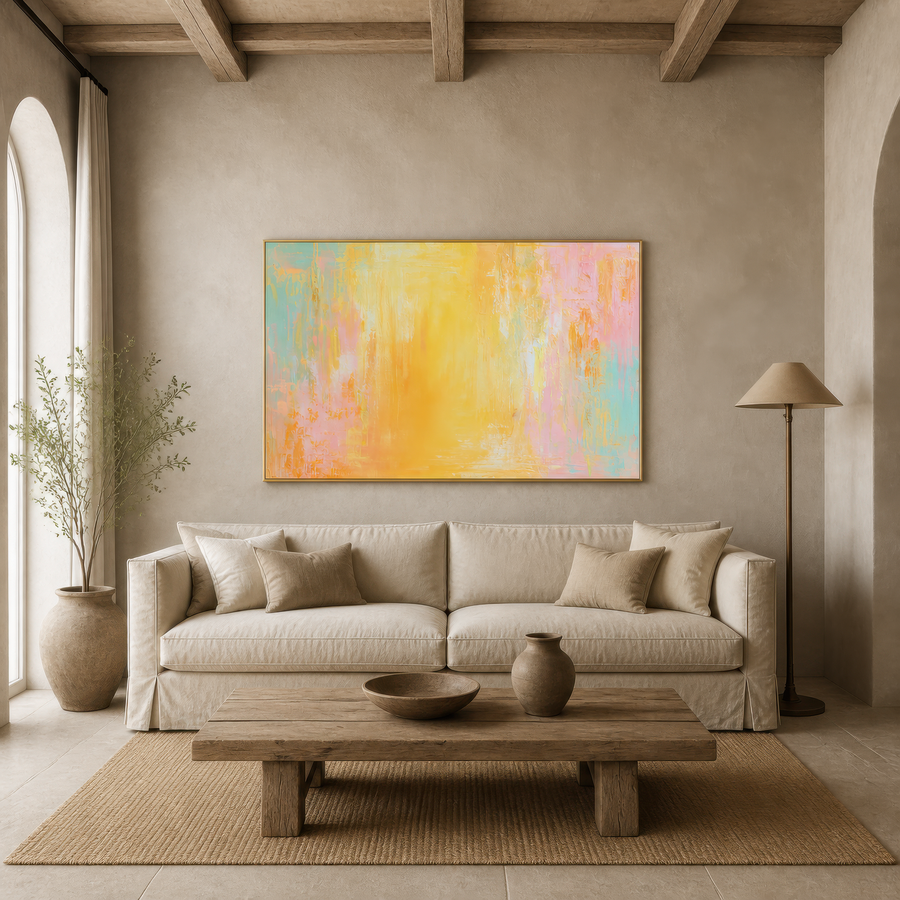 Golden Yellow and Pink Abstract – Abstract Wall Art