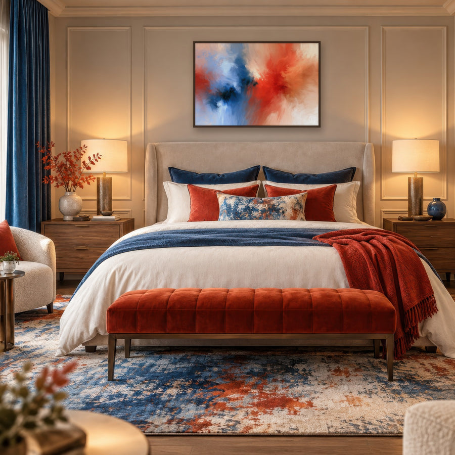 Red and Navy Burst – Abstract Wall Art