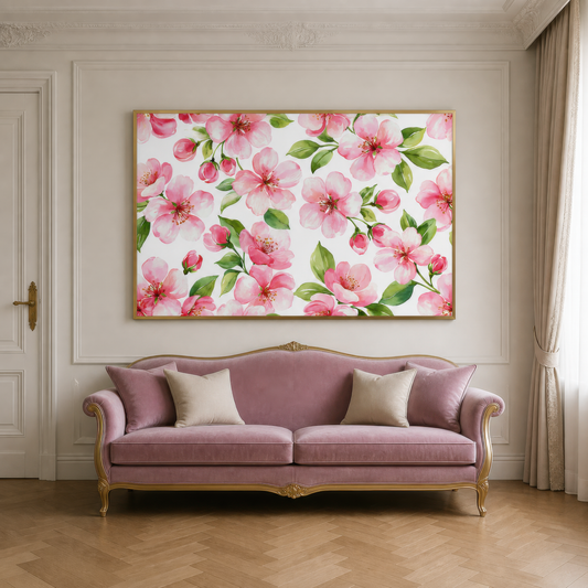 Cherry Blossom Pattern wall art print staged in a room