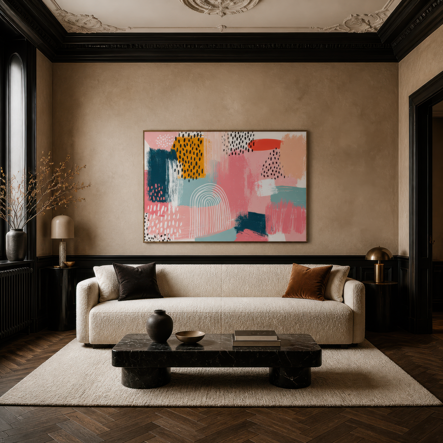 Memphis Pink and Navy Collage – Boho Wall Art