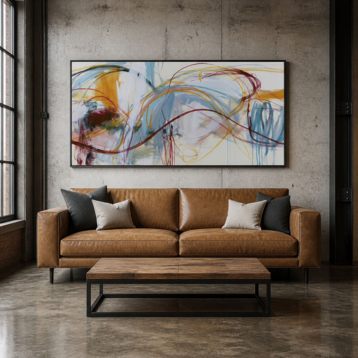 Long Burgundy Wave Abstract – Abstract Wall Art