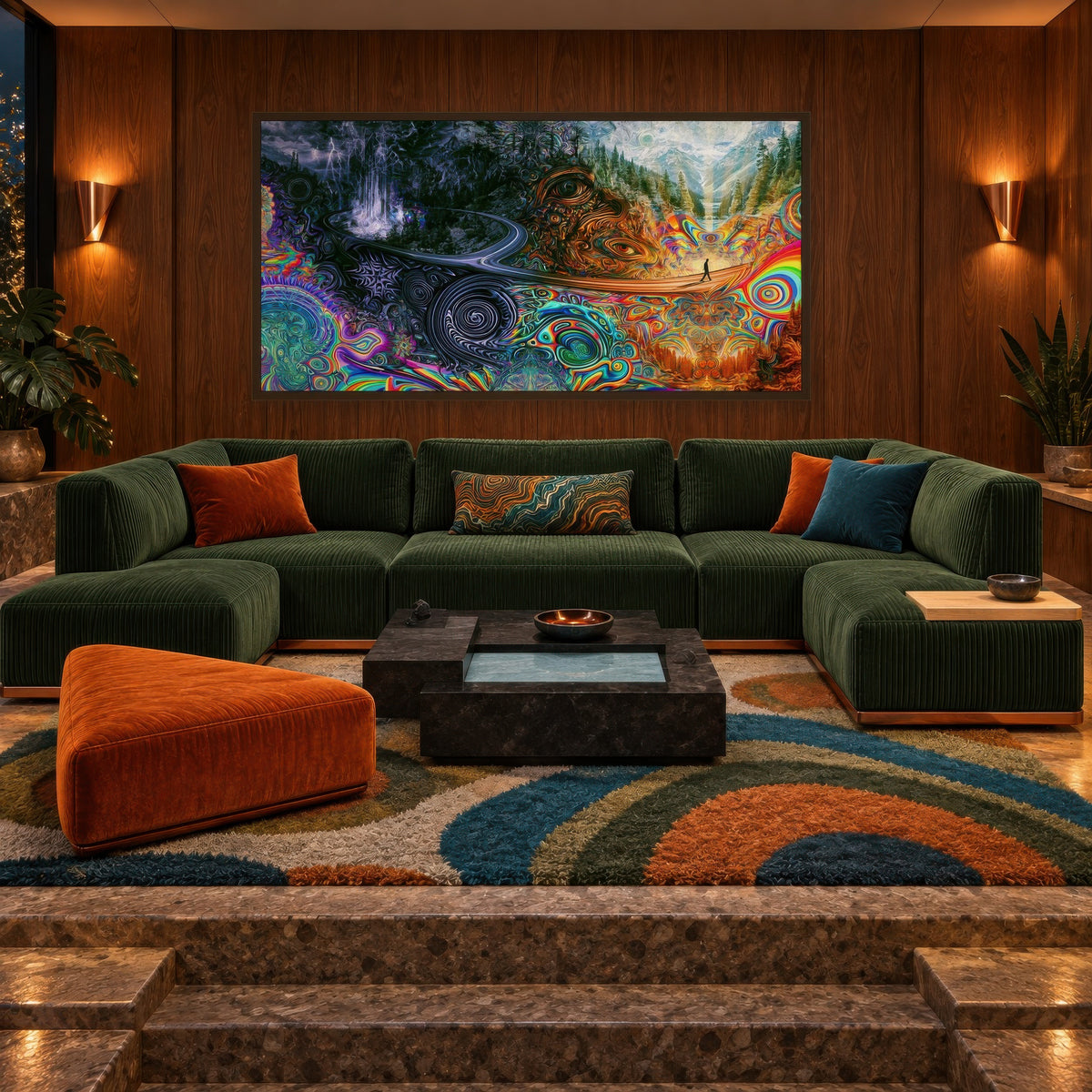 Winter to Summer Crossing psychedelic wall art in a living room