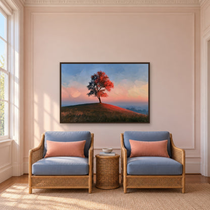 Lone Tree at Sunset impressionist wall art in a den