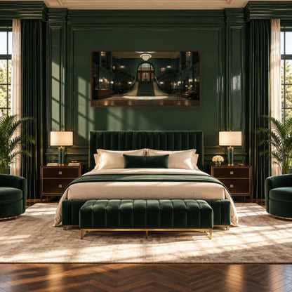 Emerald Deco Staircase art deco wall art in a bedroom