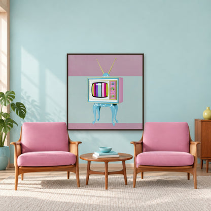 Retro TV Color Bars Illustration mid-century modern wall art in a den