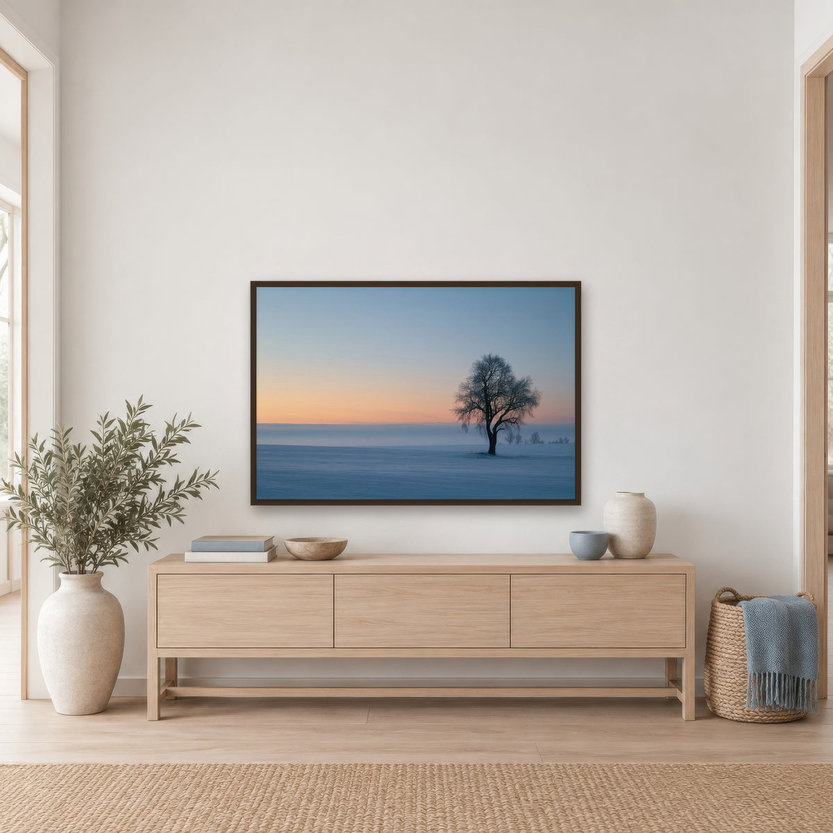 Soft Grey Horizon scandinavian wall art in an entryway
