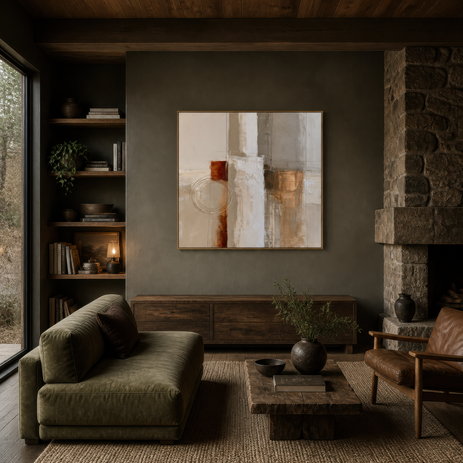 Drawn Rings and Copper Blocks Abstract – Earthy Abstract Wall Art