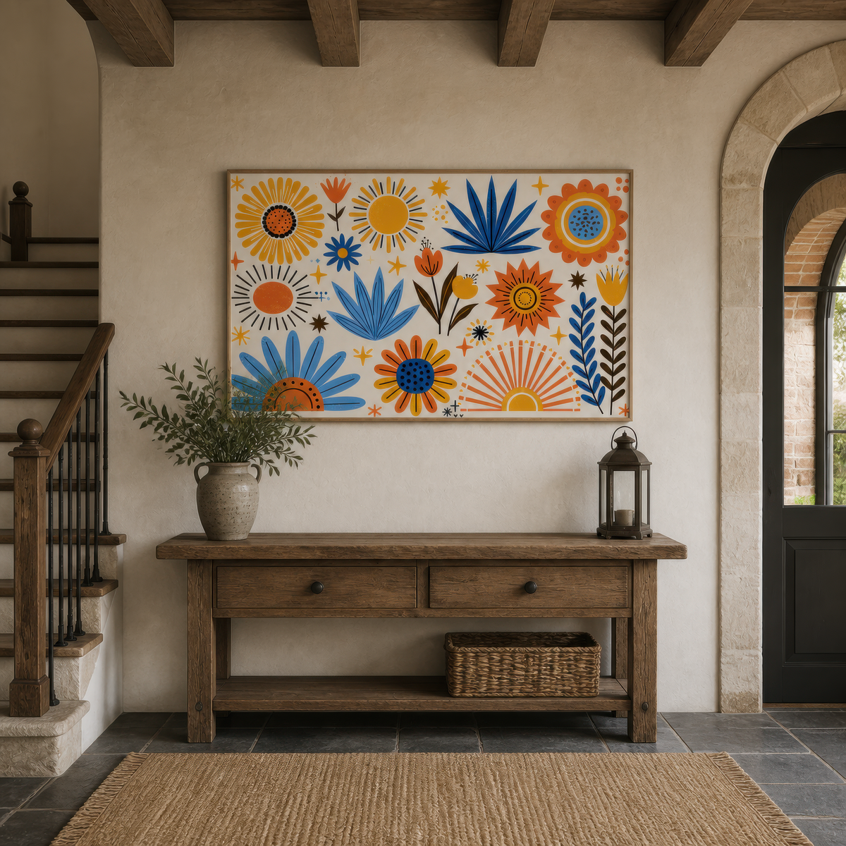Folk Sunburst Garden – Boho Wall Art