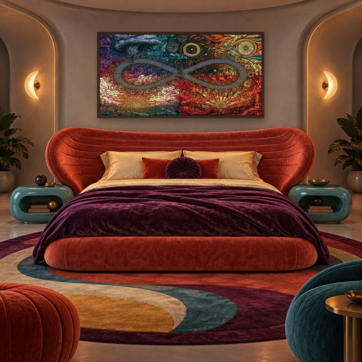Spoke and Storm psychedelic wall art in a bedroom