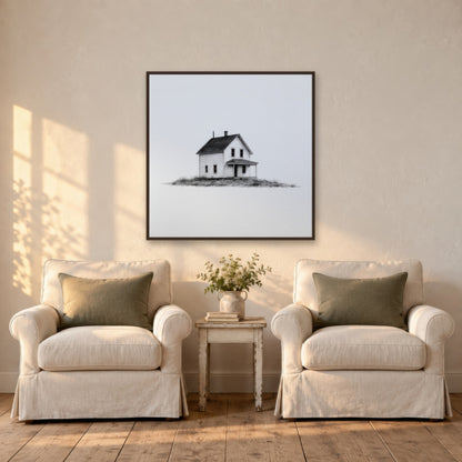 Farmhouse with a Flat-Roofed Porch farmhouse wall art in a den