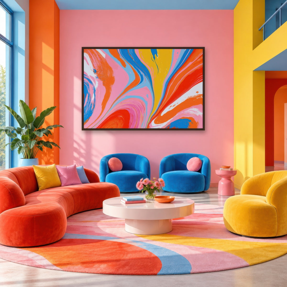 Electric Bloom dopamine wall art in a den