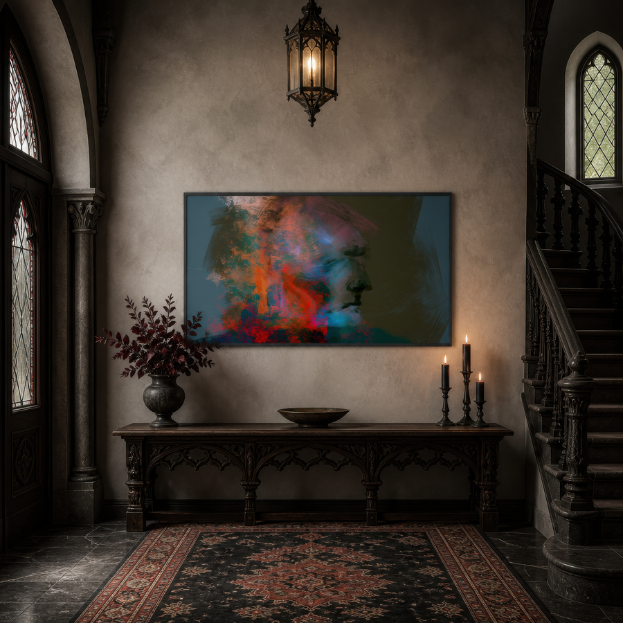 Orange and Teal Profile – Abstract Portrait Wall Art