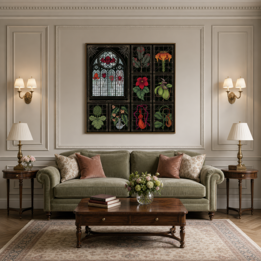 Gothic Botanical Window Panel Grid – Vamp Romantic Wall Art