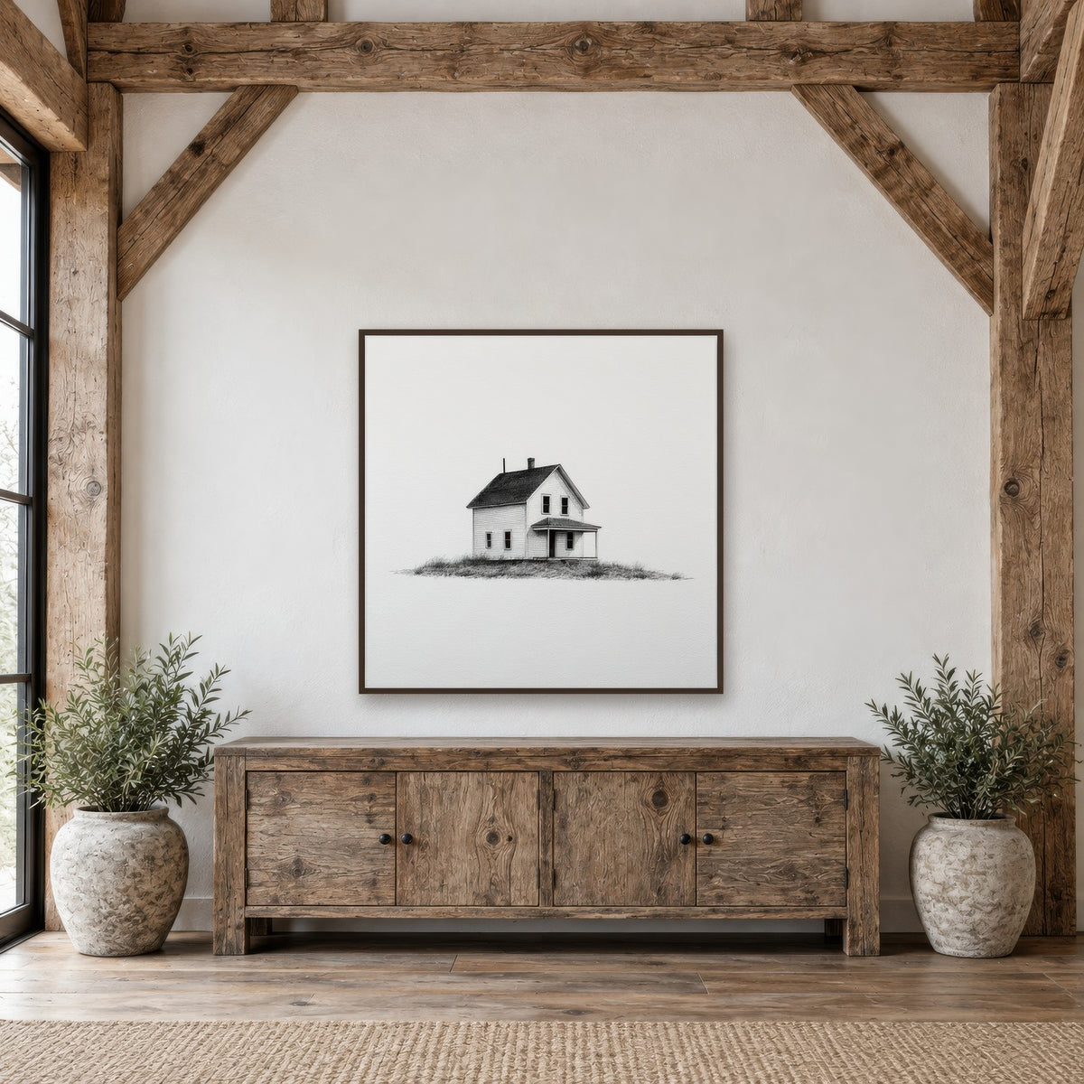 Farmhouse with a Flat-Roofed Porch farmhouse wall art in an entryway