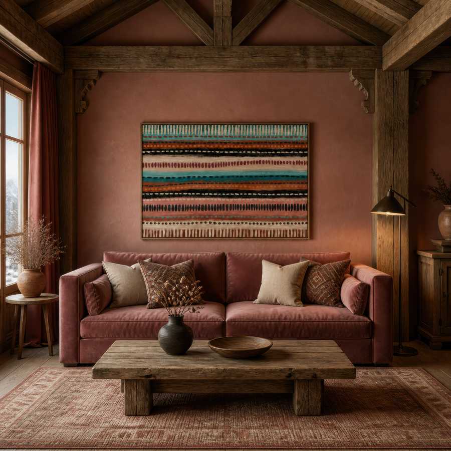 Dash Stripes in Teal and Terracotta – Boho Wall Art