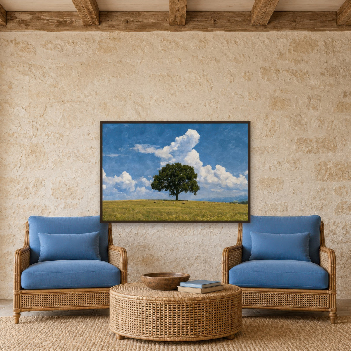 Lone Tree in the Field impressionist wall art in a den