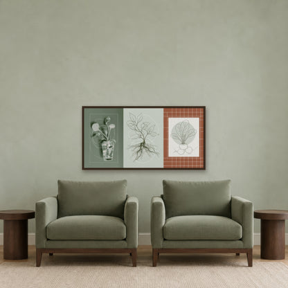 Kitchen Garden Botanical Set japandi wall art in a den