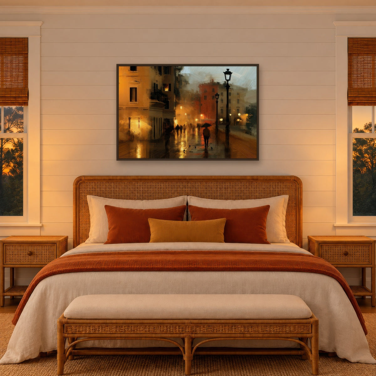 Evening Street Lamps impressionist wall art in a bedroom