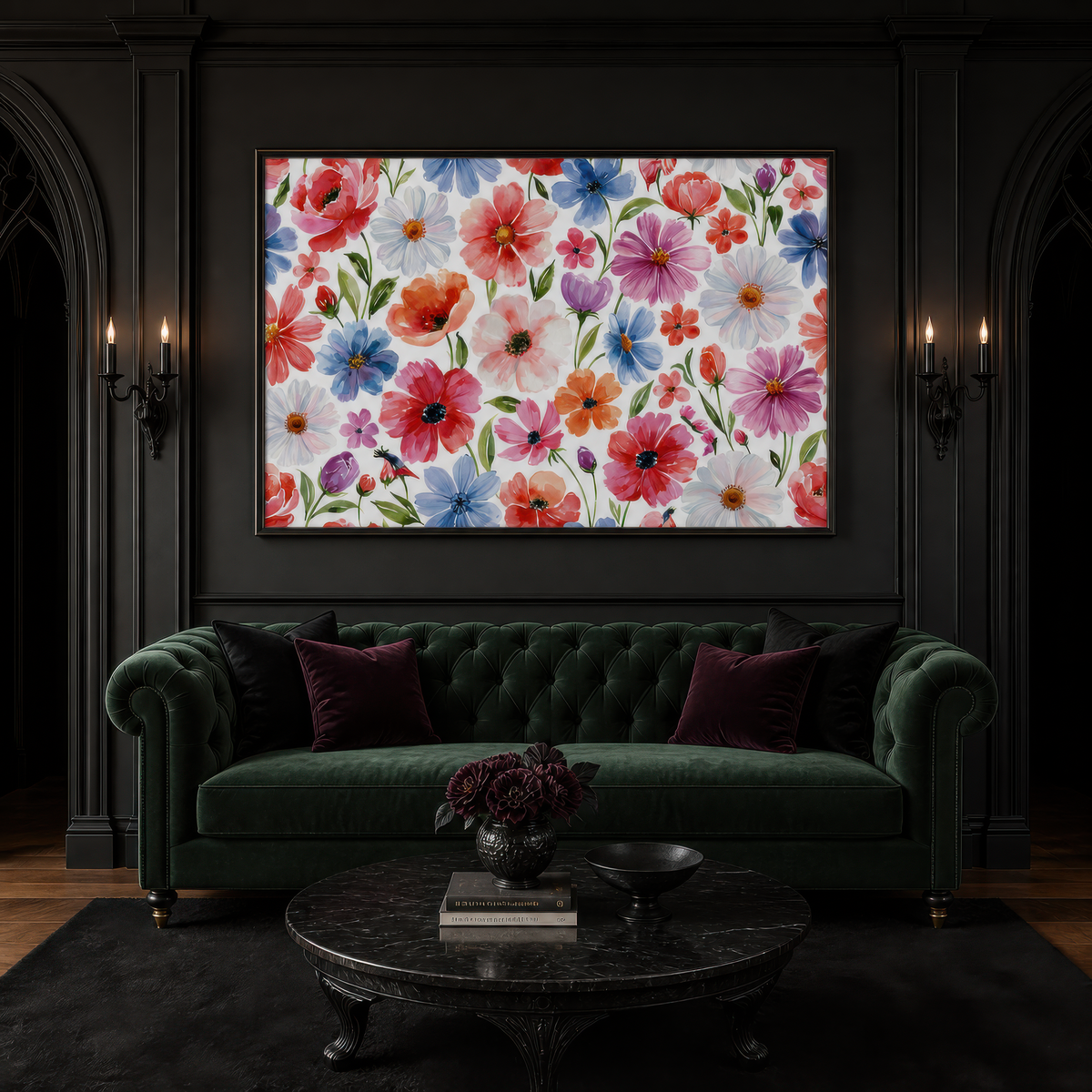 Mixed Wildflower Pattern – Watercolor Floral Wall Art