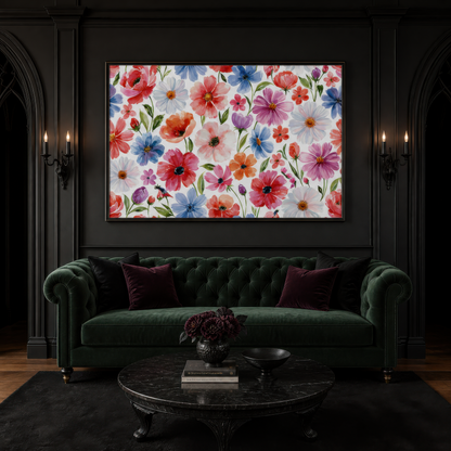 Mixed Wildflower Pattern wall art print staged in a room