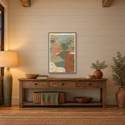 Canyon Rim Ledge Retro Poster landscape wall art in an entryway