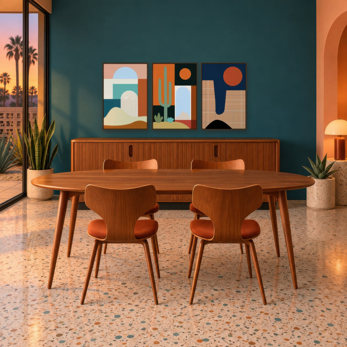 Abstract Arch and Dune Illustration – Mid-Century Modern Wall Art