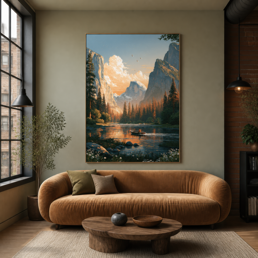 Yosemite Valley Boat on River – National Park Wall Art