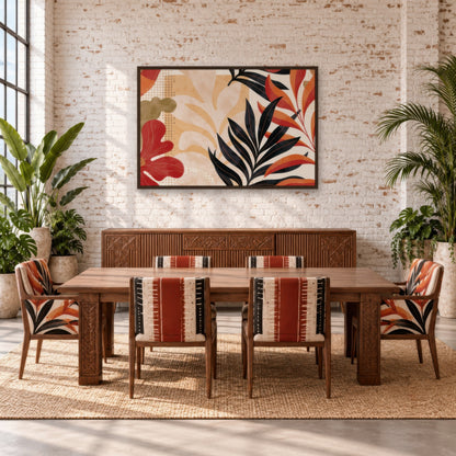 Black and Rust Leaves on Cream boho wall art in a dining room