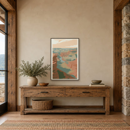 Golden Canyon Abstract Illustration landscape wall art in an entryway