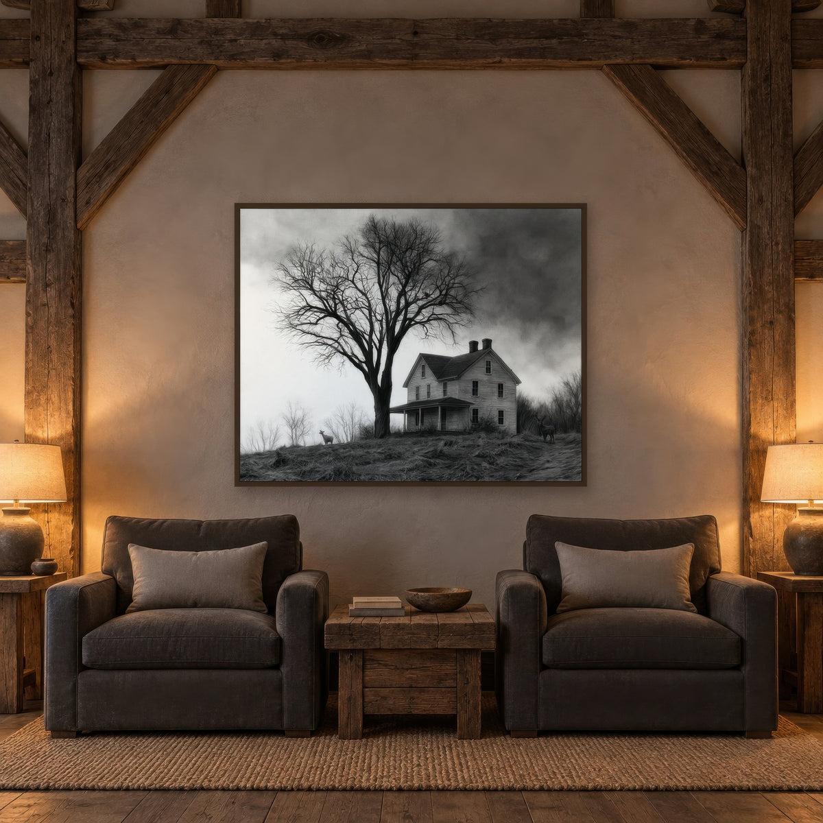 Stormy Hilltop Farmhouse wall art in a den