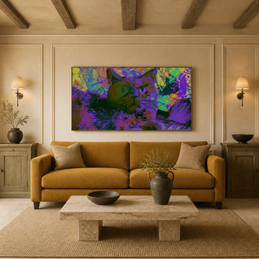 Purple and Green Cat – Psychedelic Wall Art