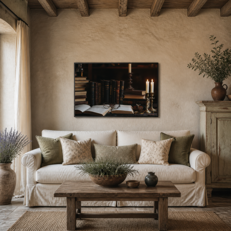 Candlelit Folio – Dark Academia Wall Art