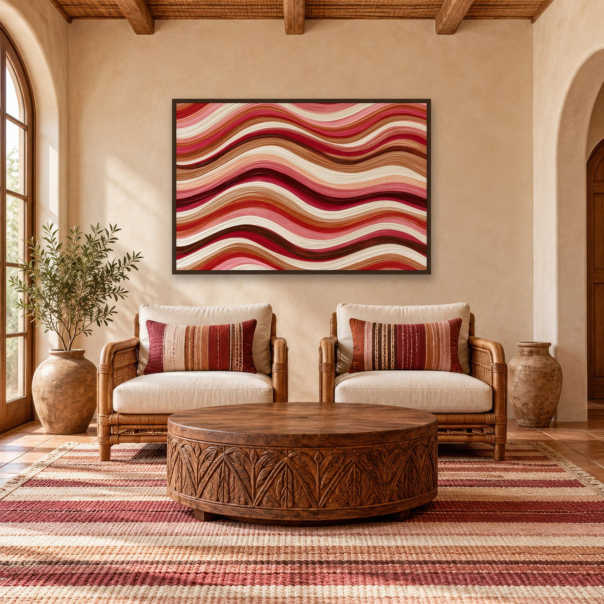 Wave Bands in Dusty Rose boho wall art in a den